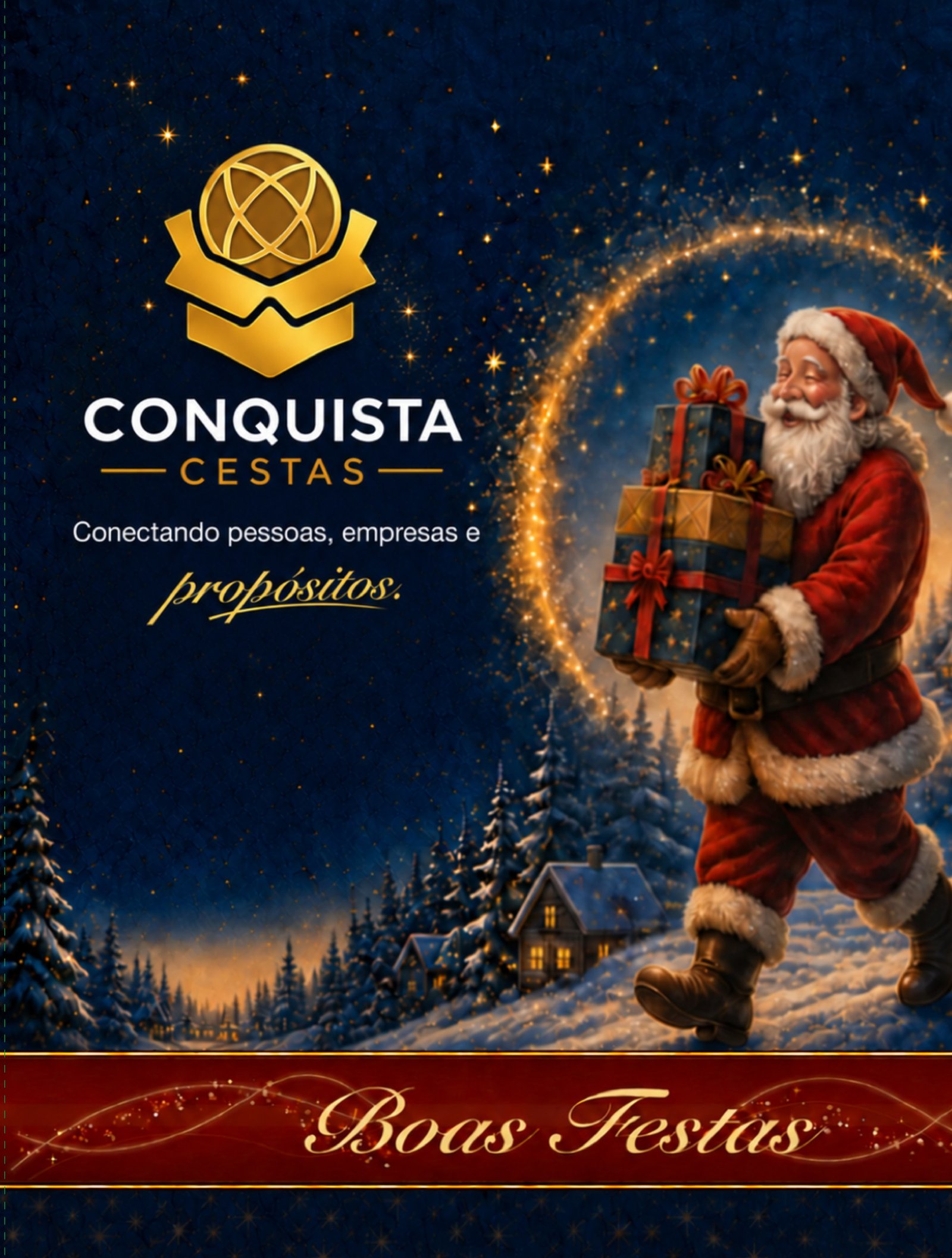 Arte frontal aprovada da embalagem de Natal Conquista